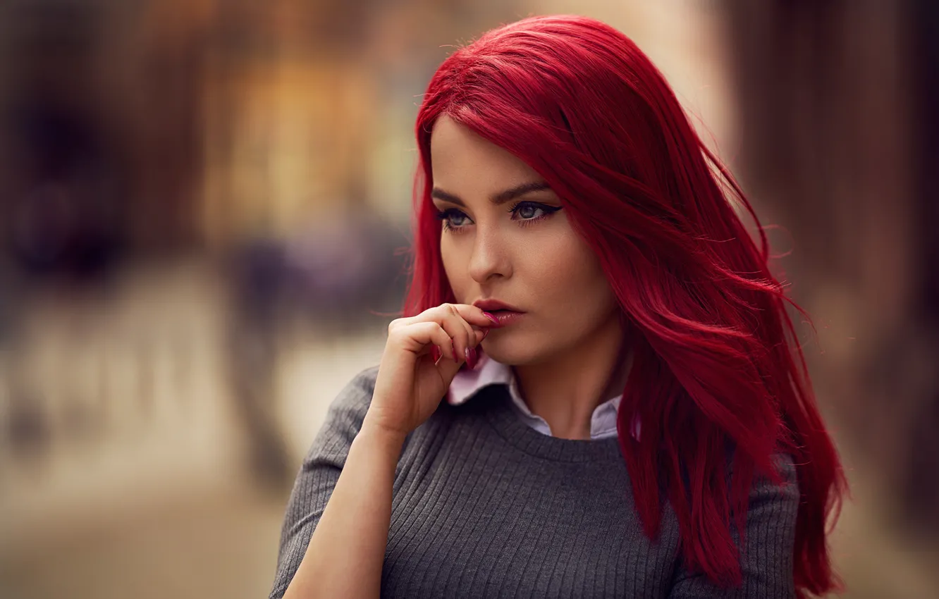 Photo wallpaper pose, model, portrait, makeup, hairstyle, beauty, jacket, bokeh