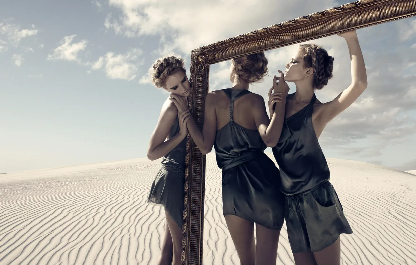 Photo wallpaper sand, girl, style, desert, frame, blonde, fashion