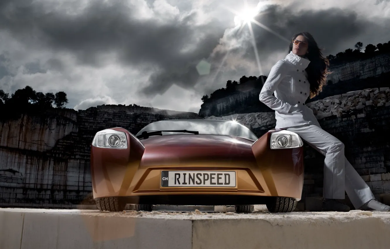 Photo wallpaper auto, Girls, beautiful girl, posing on the car, icing rinsed, concept electric car