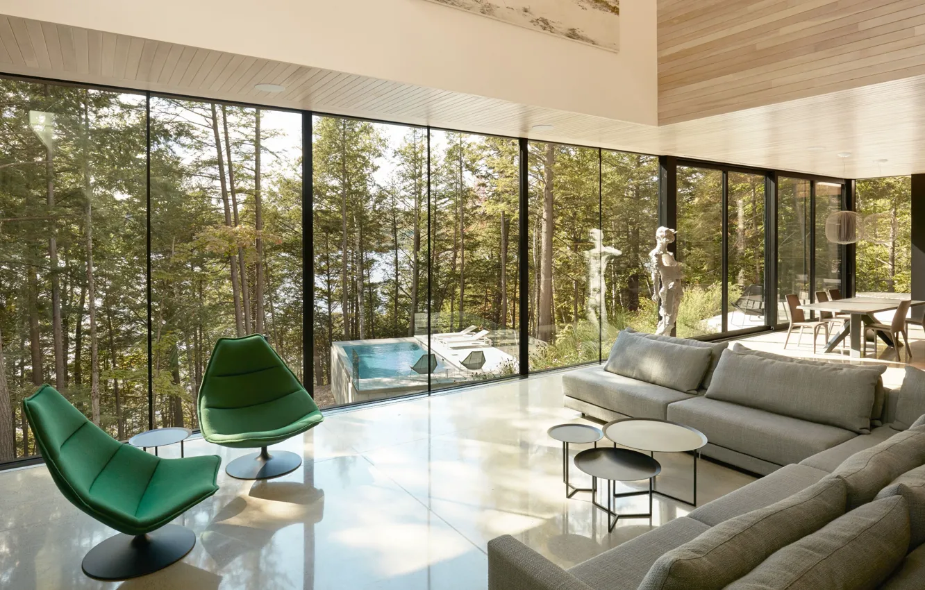 Photo wallpaper interior, Quebec, Lake Memphremagog, The Wooden Blocks, by Yh2 - Yiacouvakis Hamelin Architectes, dining room, …