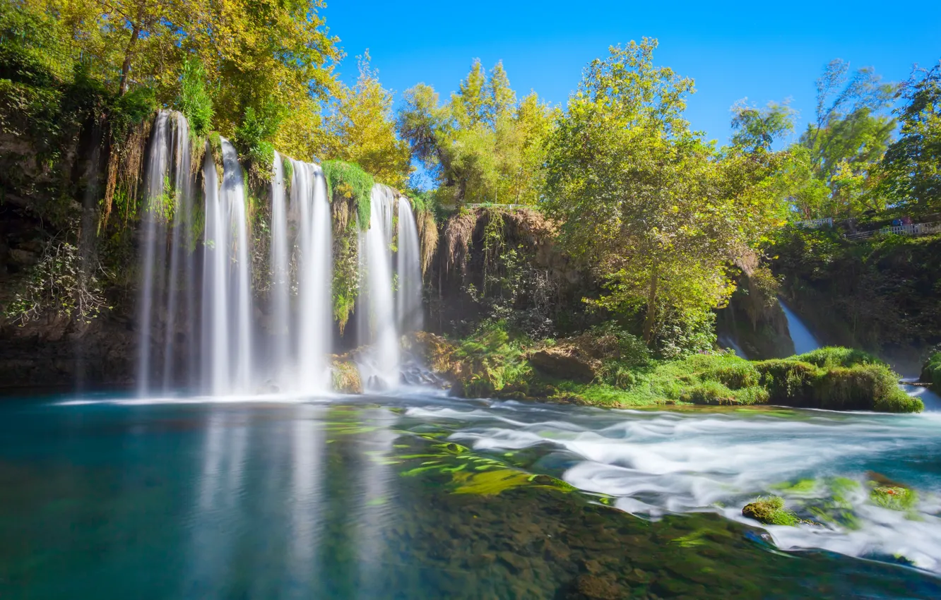 Photo wallpaper nature, rocks, shore, waterfall, stream