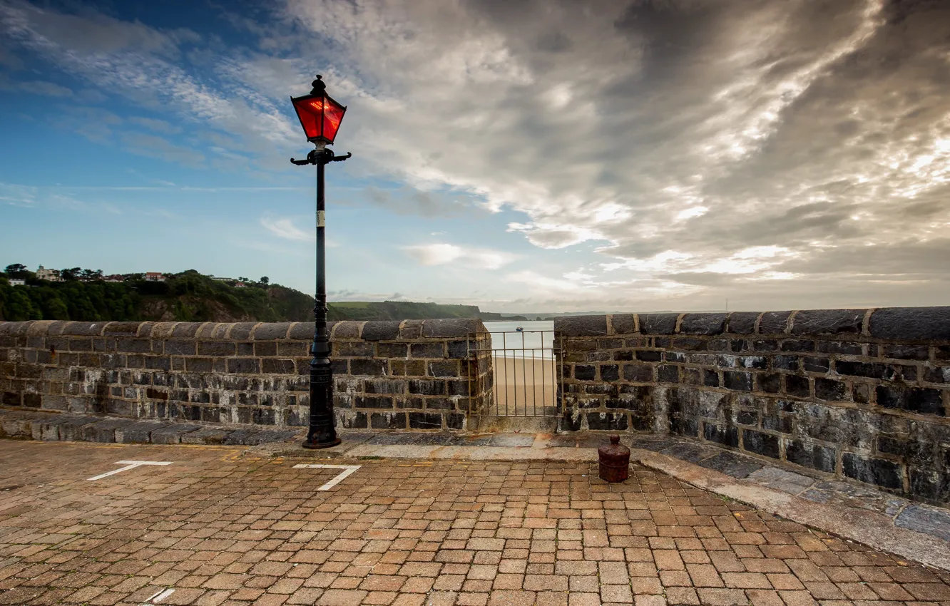 Photo wallpaper the sky, clouds, lights, Wales, Tenby