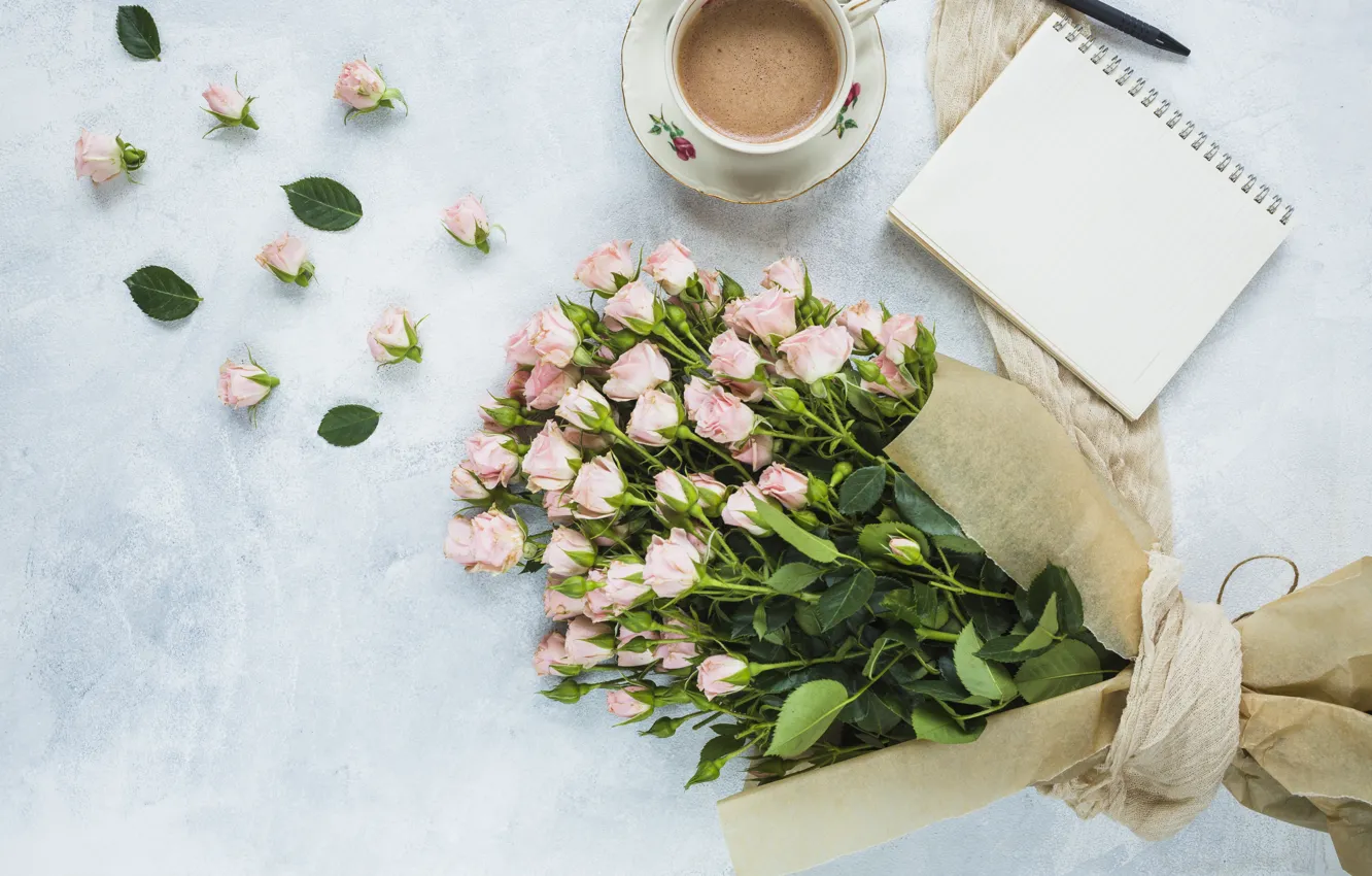 Photo wallpaper flowers, roses, bouquet, pink, pink, flowers, beautiful, romantic