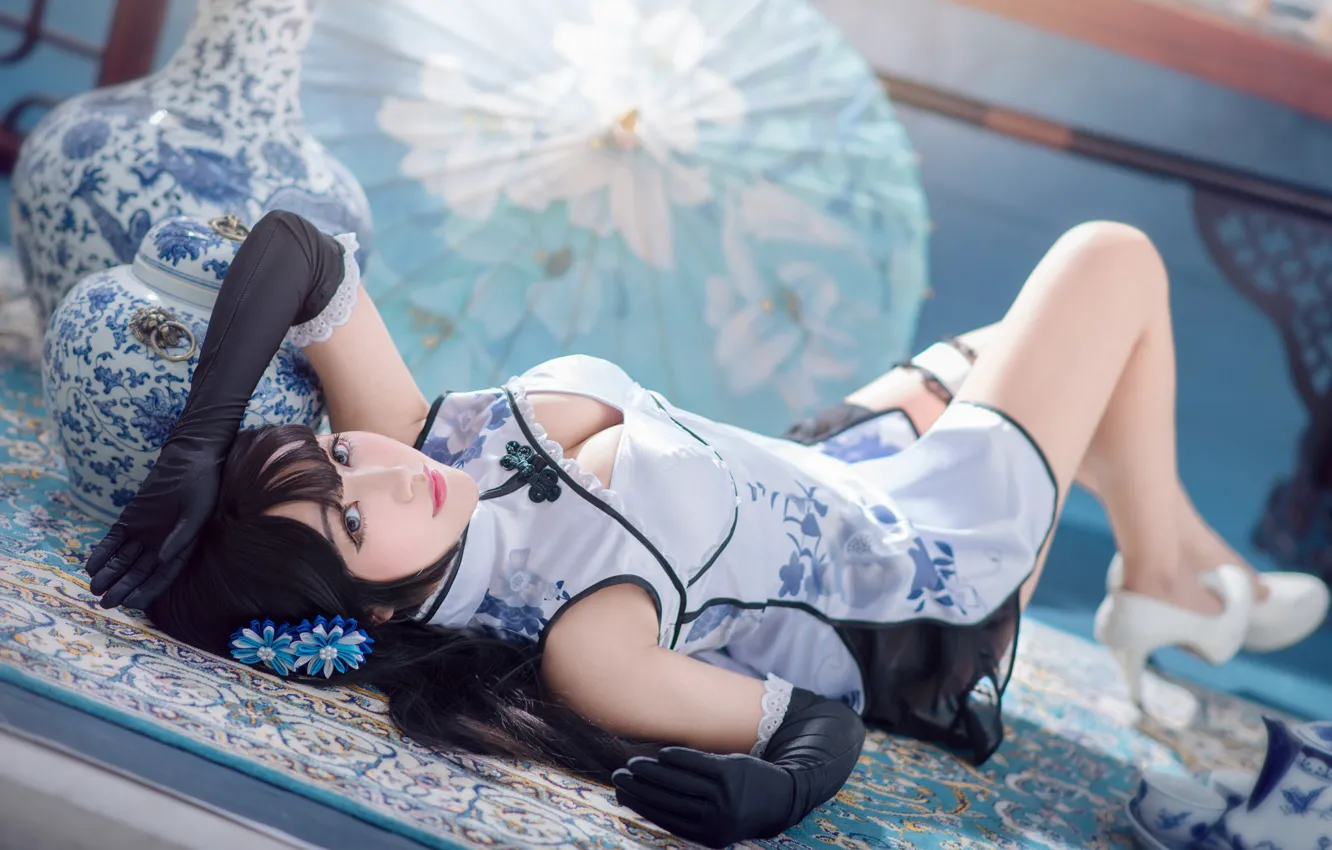 Photo wallpaper look, girl, flowers, face, sexy, pose, style, background