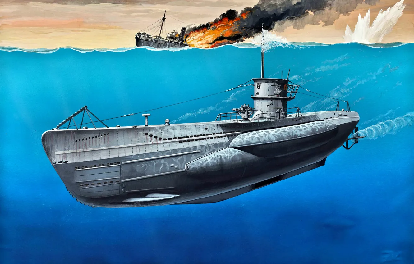 Photo wallpaper German, art, painting, submarine, VIIC, WWII, Type, U-Boot