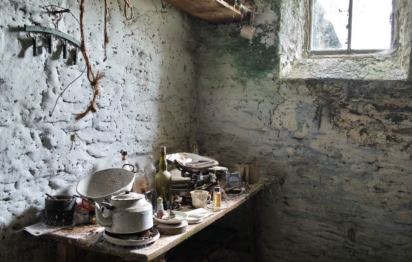 Photo wallpaper table, room, window, dishes