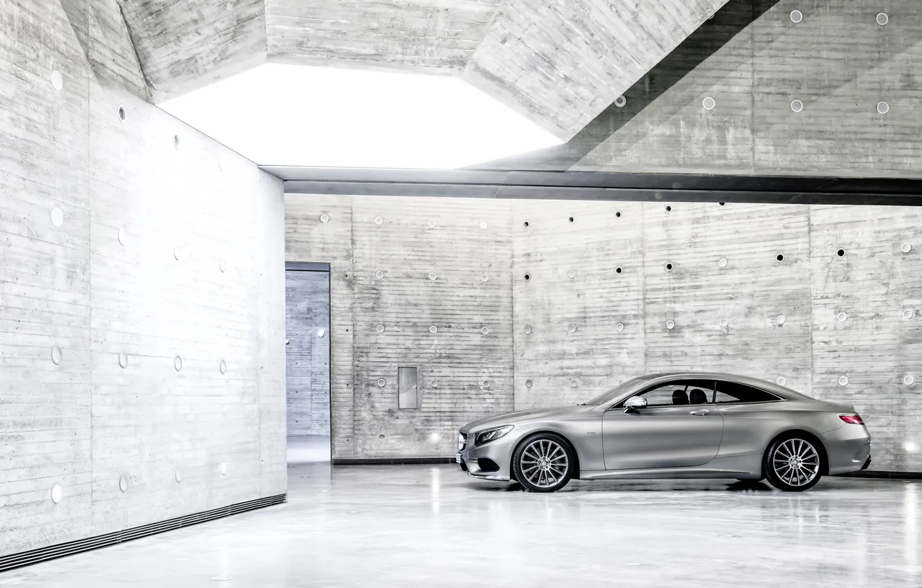 Photo wallpaper Mercedes-Benz, Auto, Machine, Mercedes, Silver, Coupe, The room, Side view