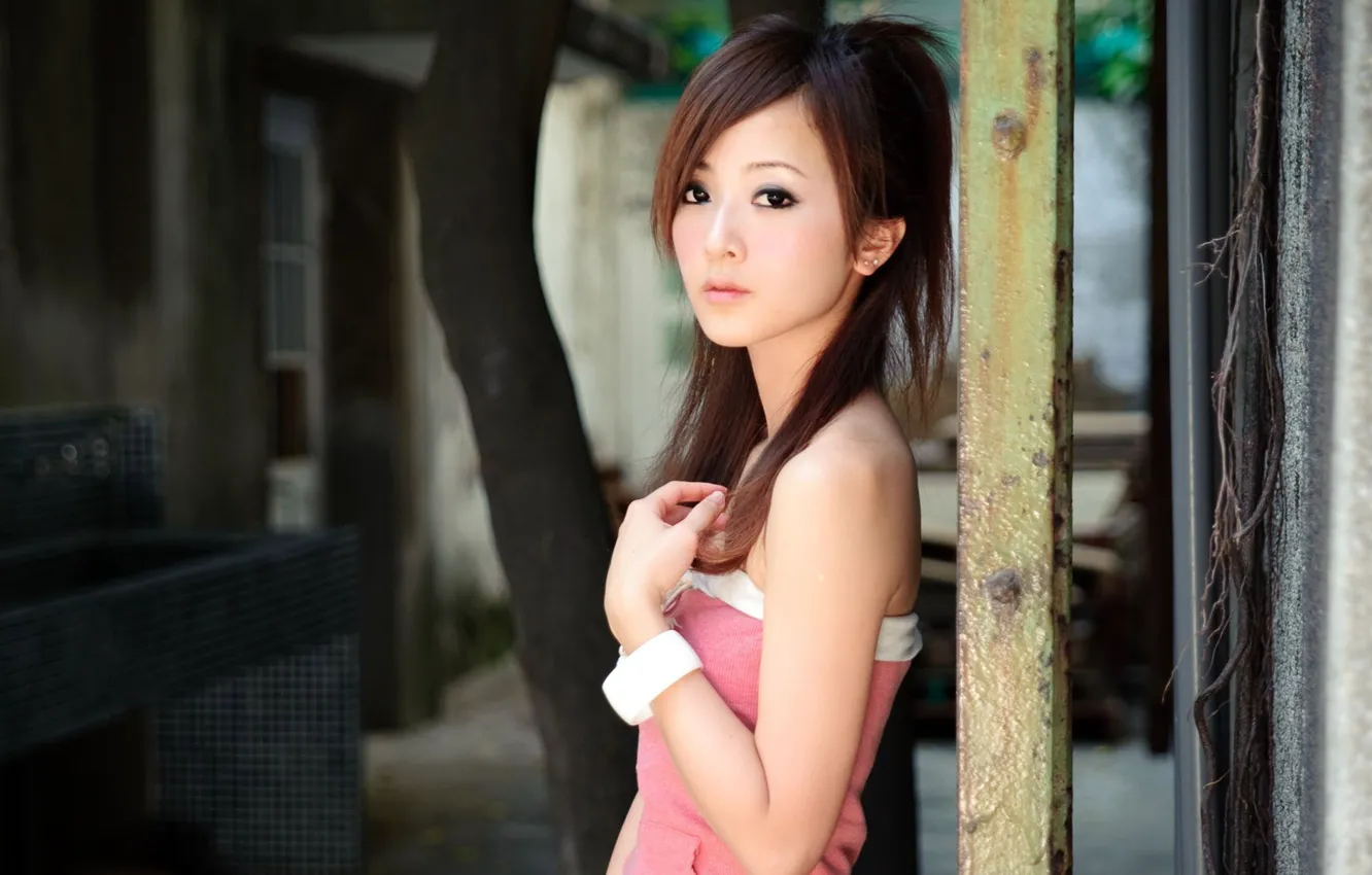 Photo wallpaper girl, wall, model, asian, cute, What, Zhang Kaijie