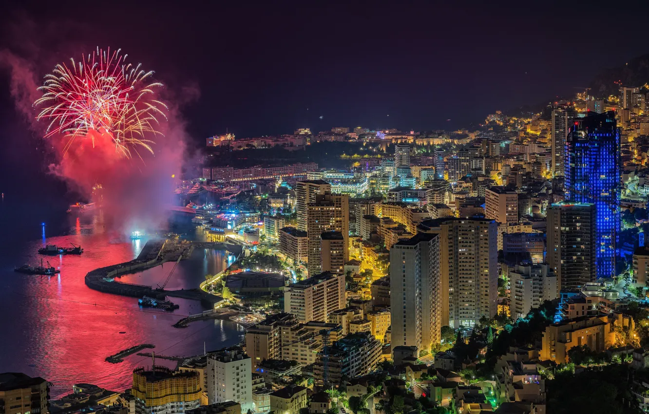 Photo wallpaper lights, the evening, fireworks, Monaco