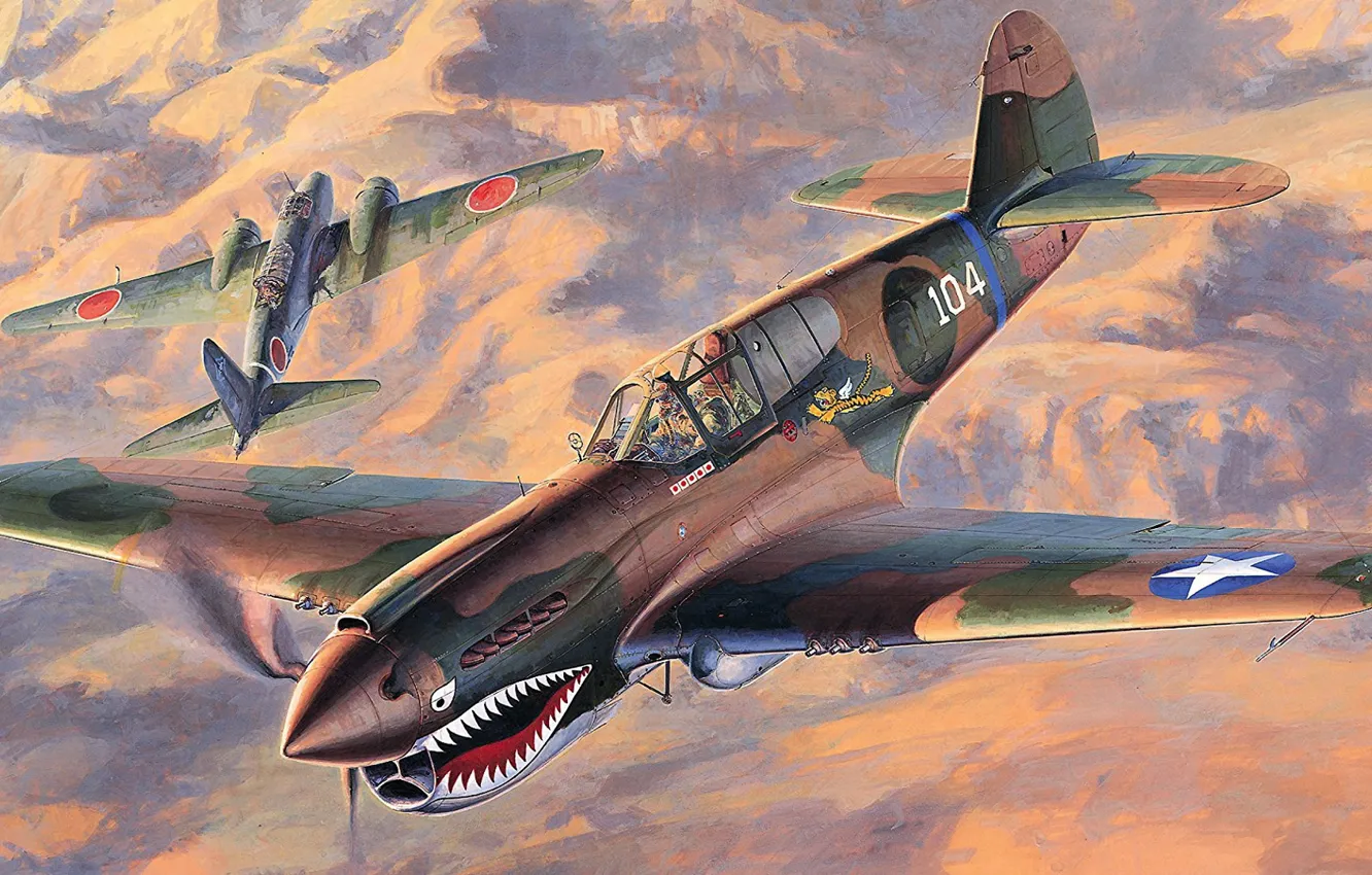 Photo wallpaper Curtiss, Warhawk, American fighter, P-40E