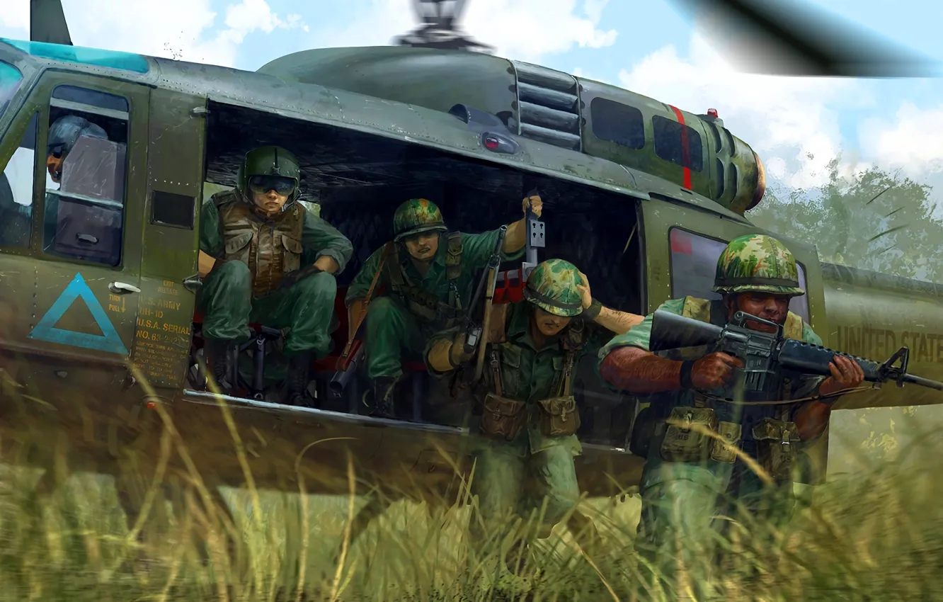 Photo wallpaper Helicopter, Soldiers, M16, US Army, The Vietnam war