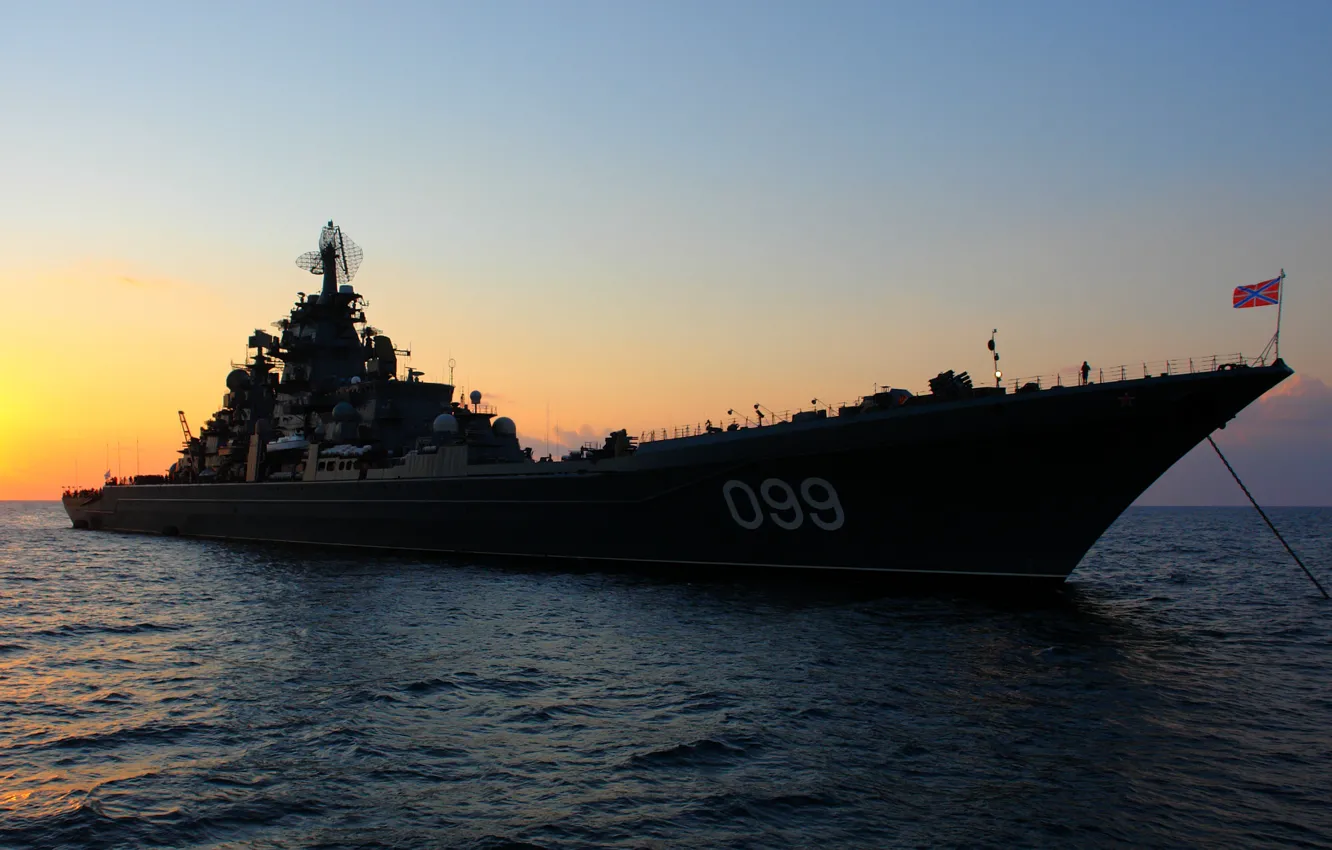 Photo wallpaper sea, the evening, cruiser, Peter the great