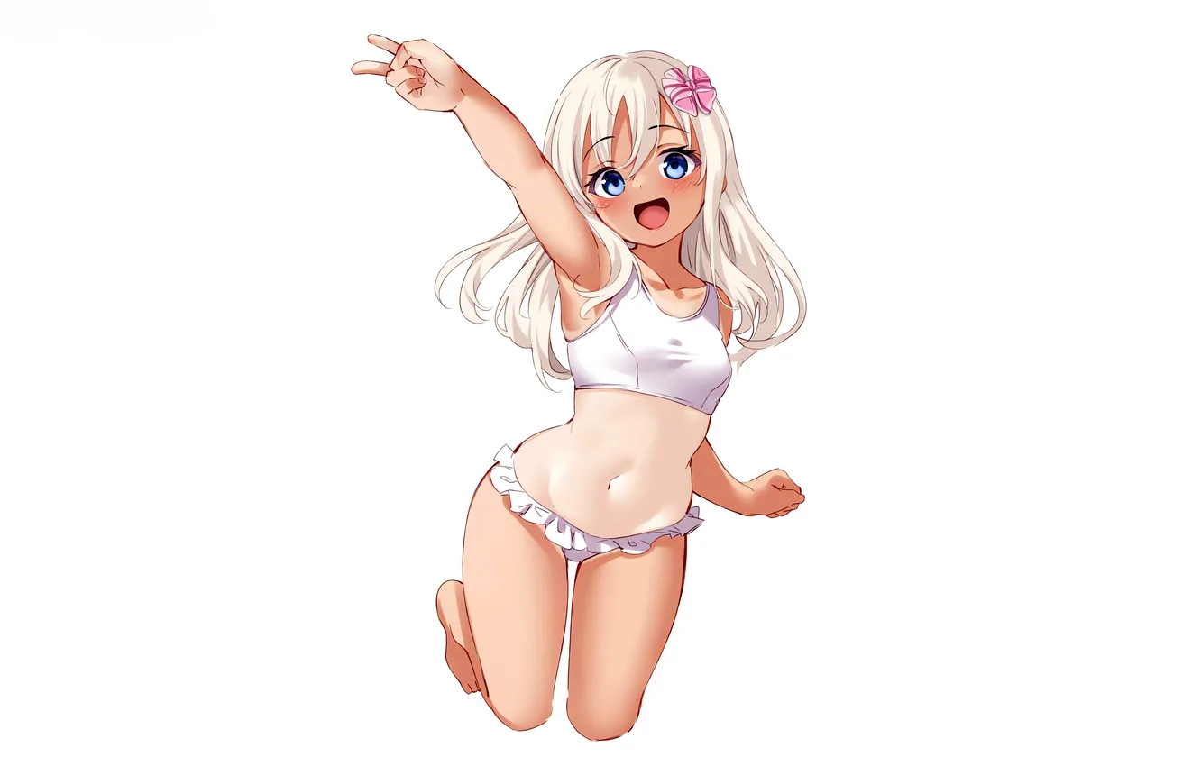 Photo wallpaper girl, sexy, long hair, legs, anime, blue eyes, beautiful, pretty