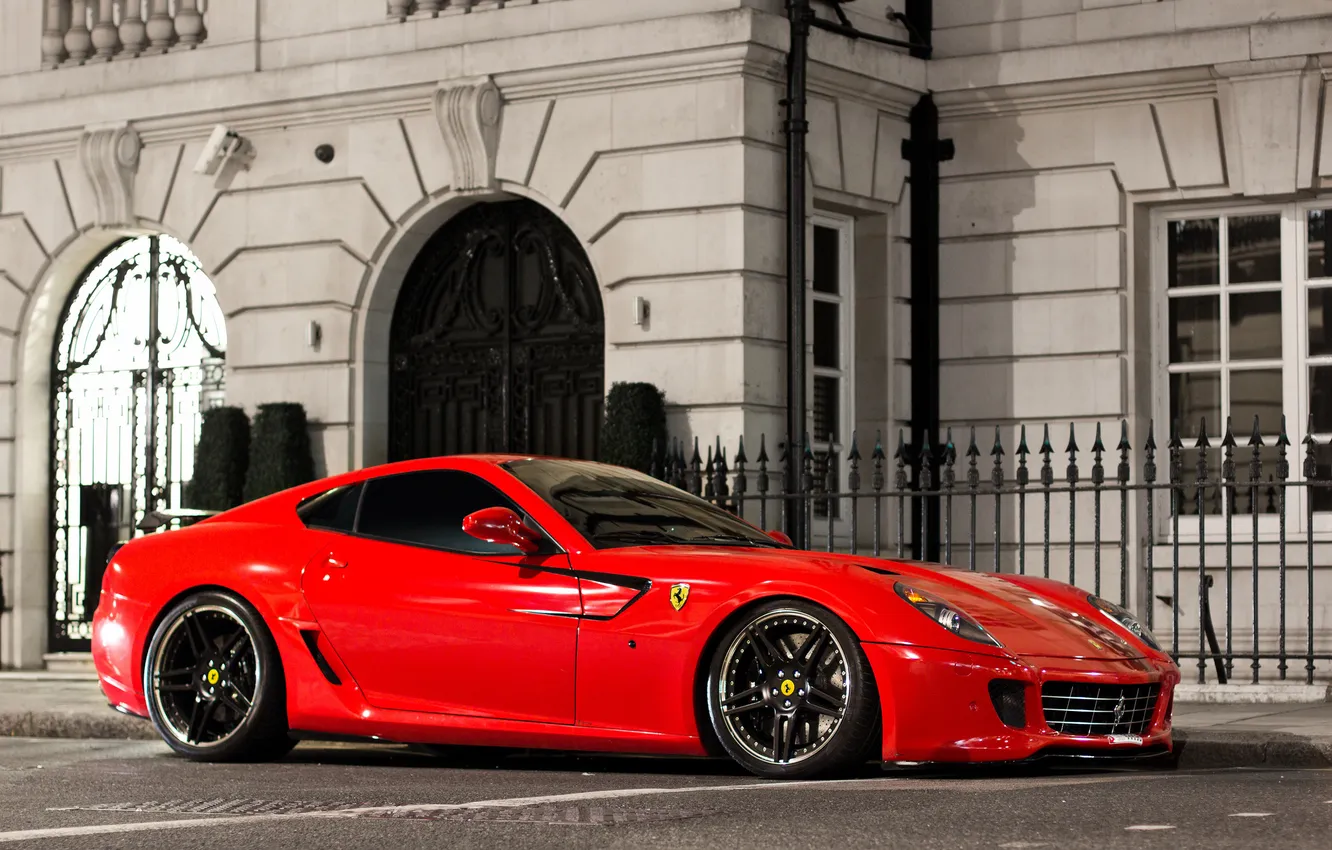 Photo wallpaper red, street, building, Ferrari, red, Ferrari, GTB, 599