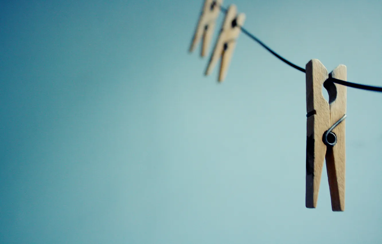 Photo wallpaper blue, clothespins, dry