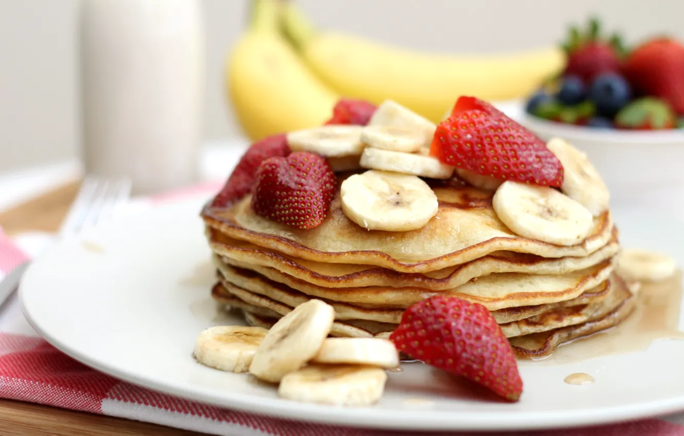 Photo wallpaper strawberry, bananas, pancakes