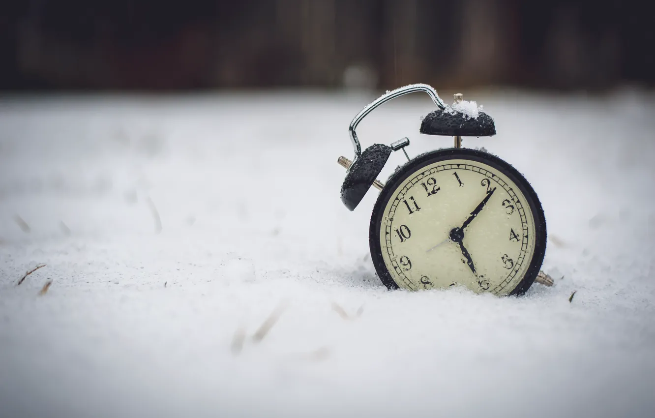 Photo wallpaper winter, snow, watch, alarm clock, figures, dial
