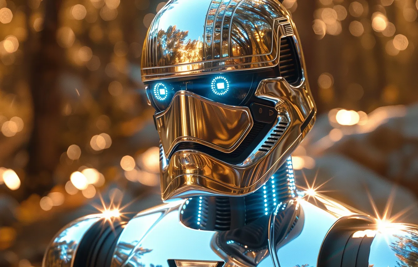 Photo wallpaper future, fiction, robot, the futuristic, bokeh, burning eyes, AI art, neural network