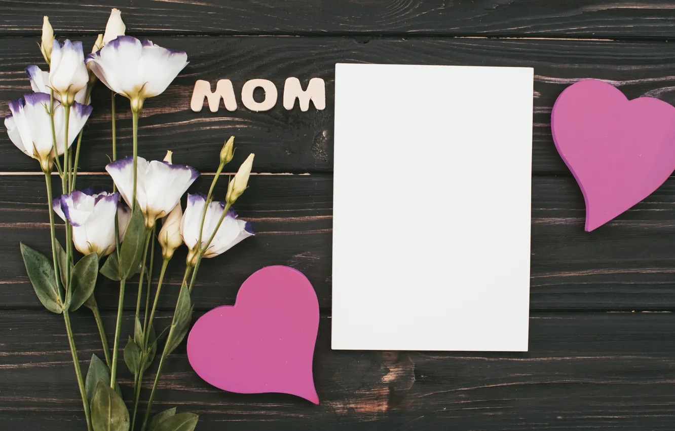 Photo wallpaper bouquet, hearts, heart, eustoma, Mothers day