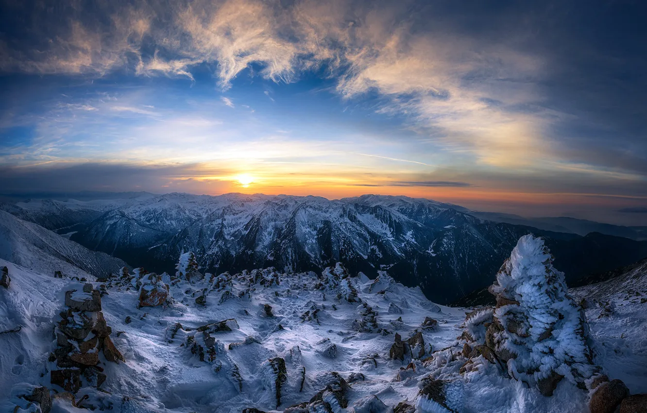Photo wallpaper sunset, mountains, Bulgaria