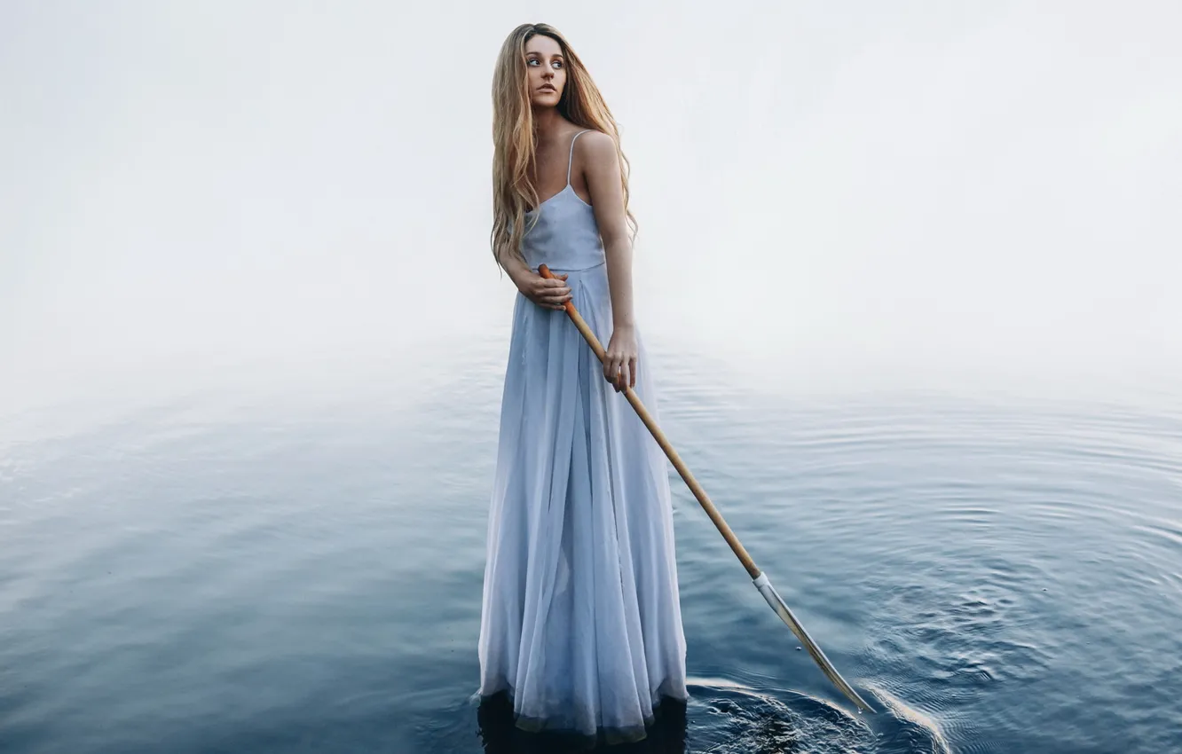 Photo wallpaper girl, lake, paddle