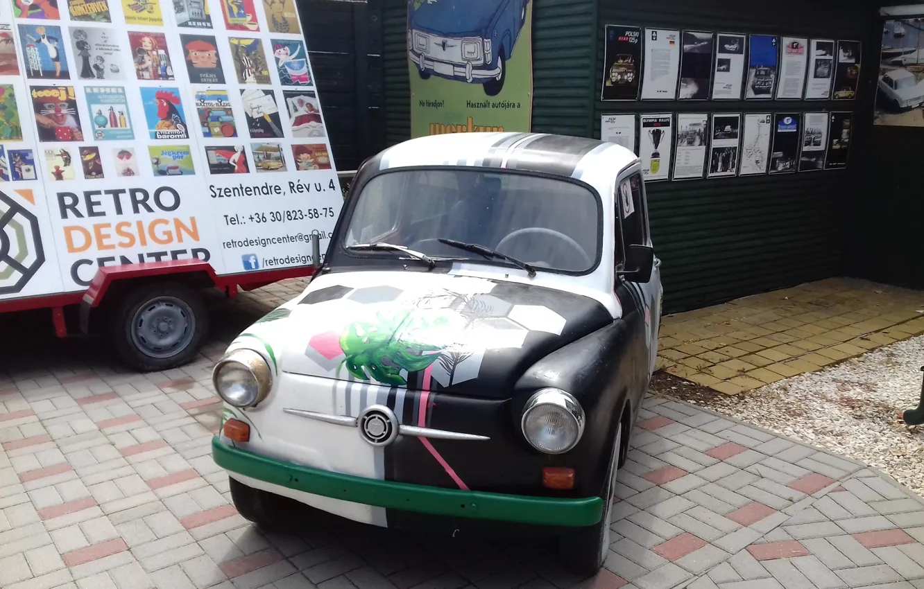 Photo wallpaper car, fiat, retro, old, color, museum, hungary