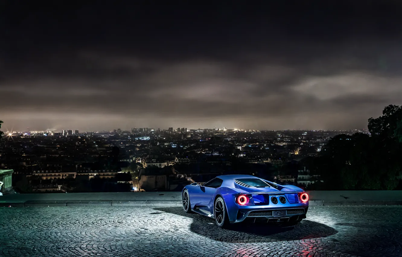 Photo wallpaper night, the city, lights, view, Ford, Parking, sports car