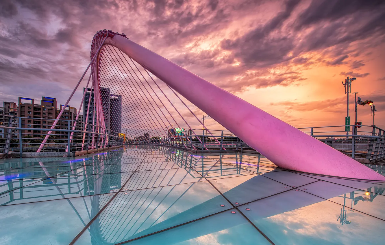 Photo wallpaper sunset, bridge, the city