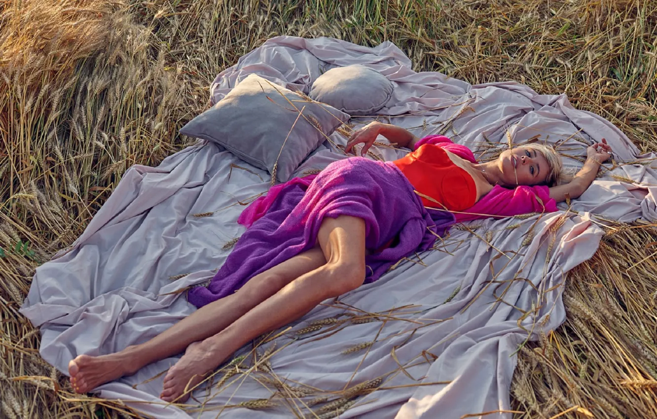 Photo wallpaper field, summer, nature, items, Model: Miroslava Karpovich, Photographer: Alexey Yanbayev