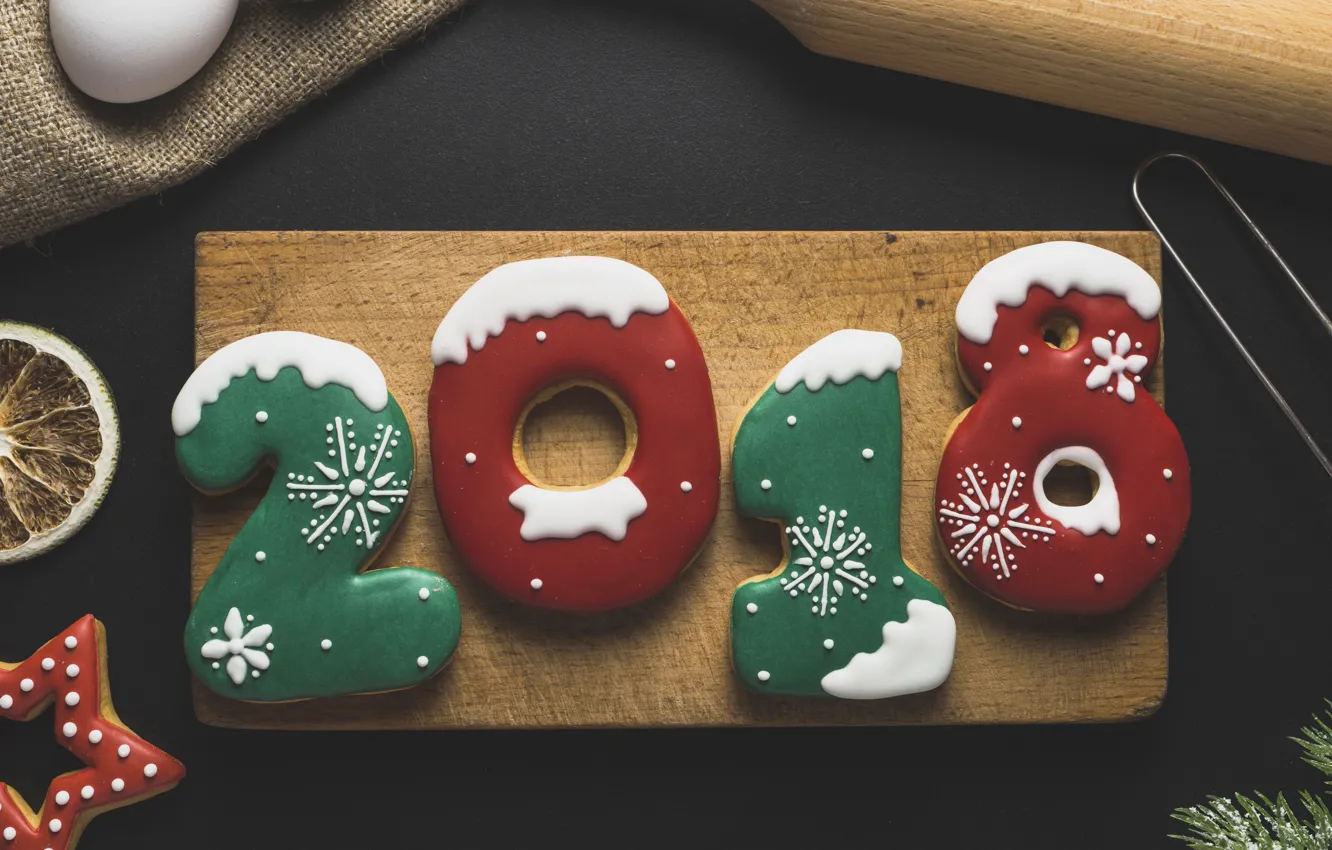 Photo wallpaper holiday, cookies, figures, New year, treats