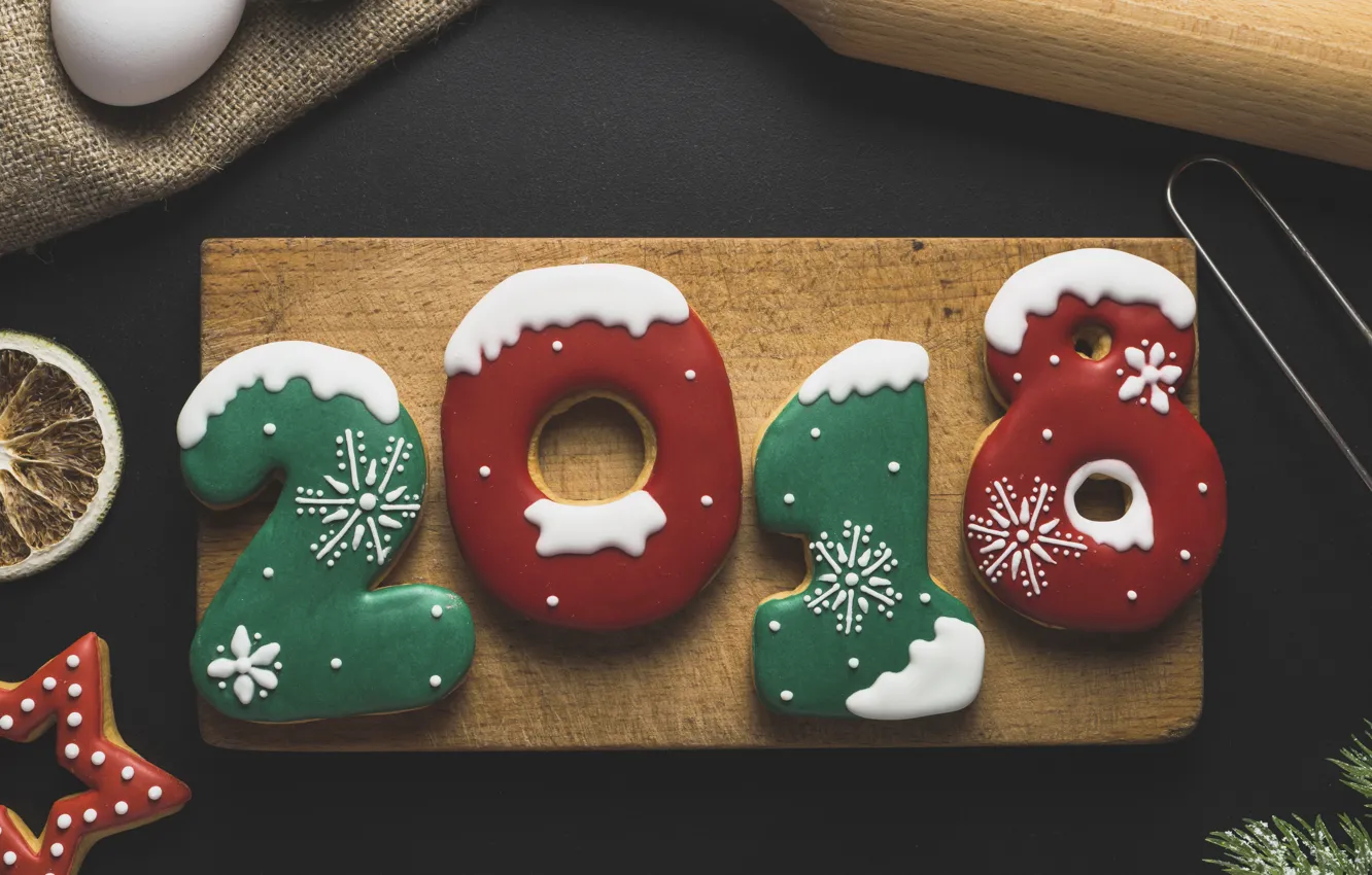 Photo wallpaper holiday, new year, cookies, figures, treat