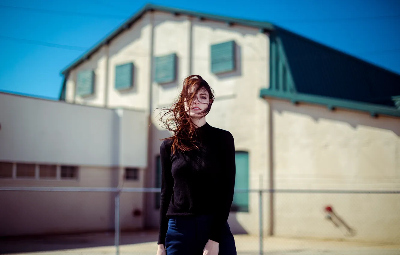 Photo wallpaper face, background, the wind, model, hair, Oksana