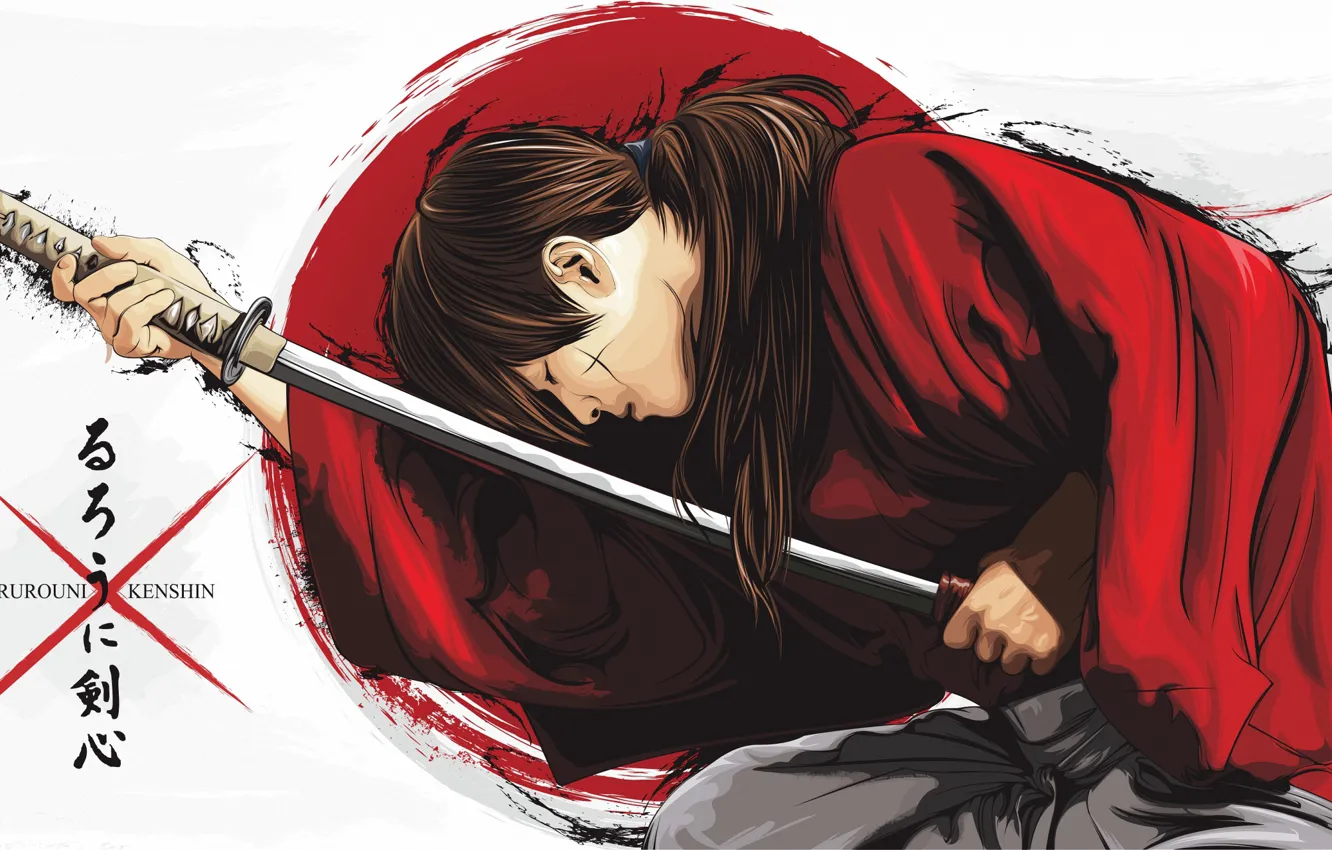 Photo wallpaper anime, art, samurai, guy, Rurouni Kenshin
