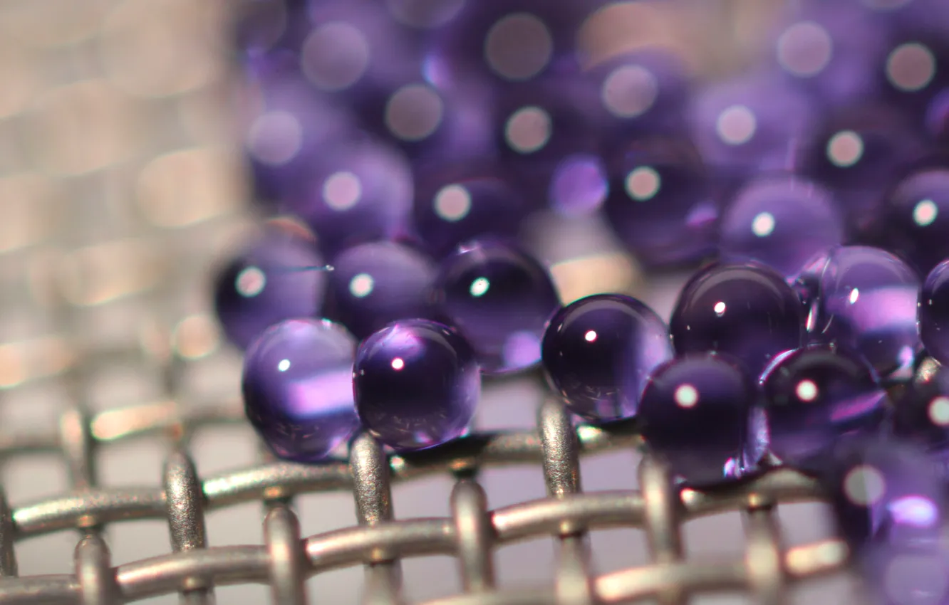 Photo wallpaper glass, balls, metal, mesh, purple