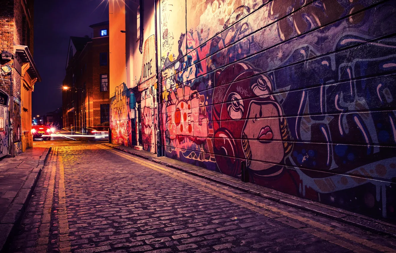 Photo wallpaper the city, street, the evening, grafiti