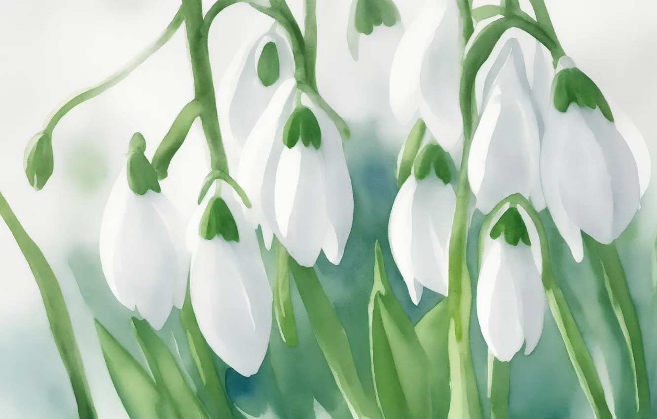 Photo wallpaper white, flowers, green, green, tenderness, figure, spring, snowdrops