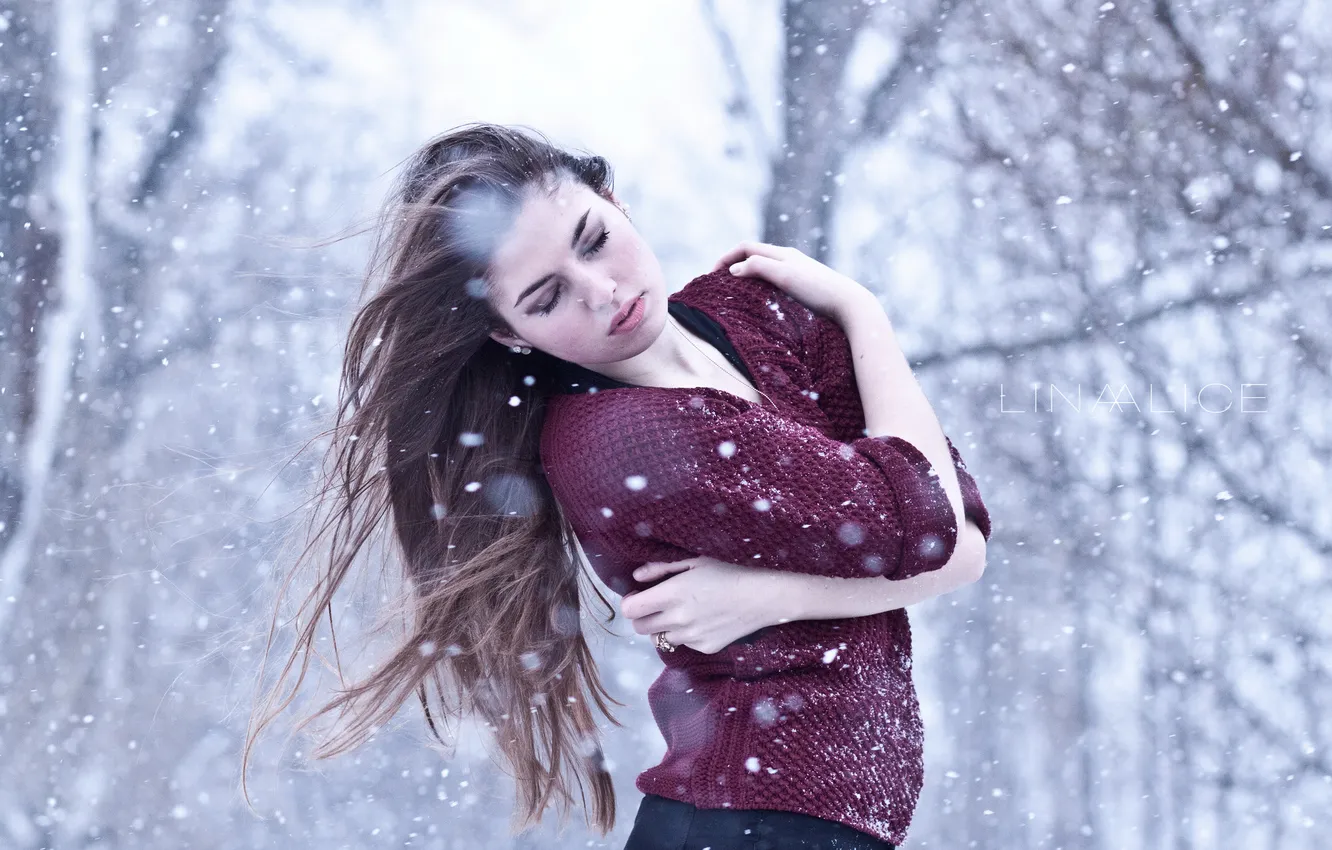 Photo wallpaper winter, girl, snow, Lina Alice