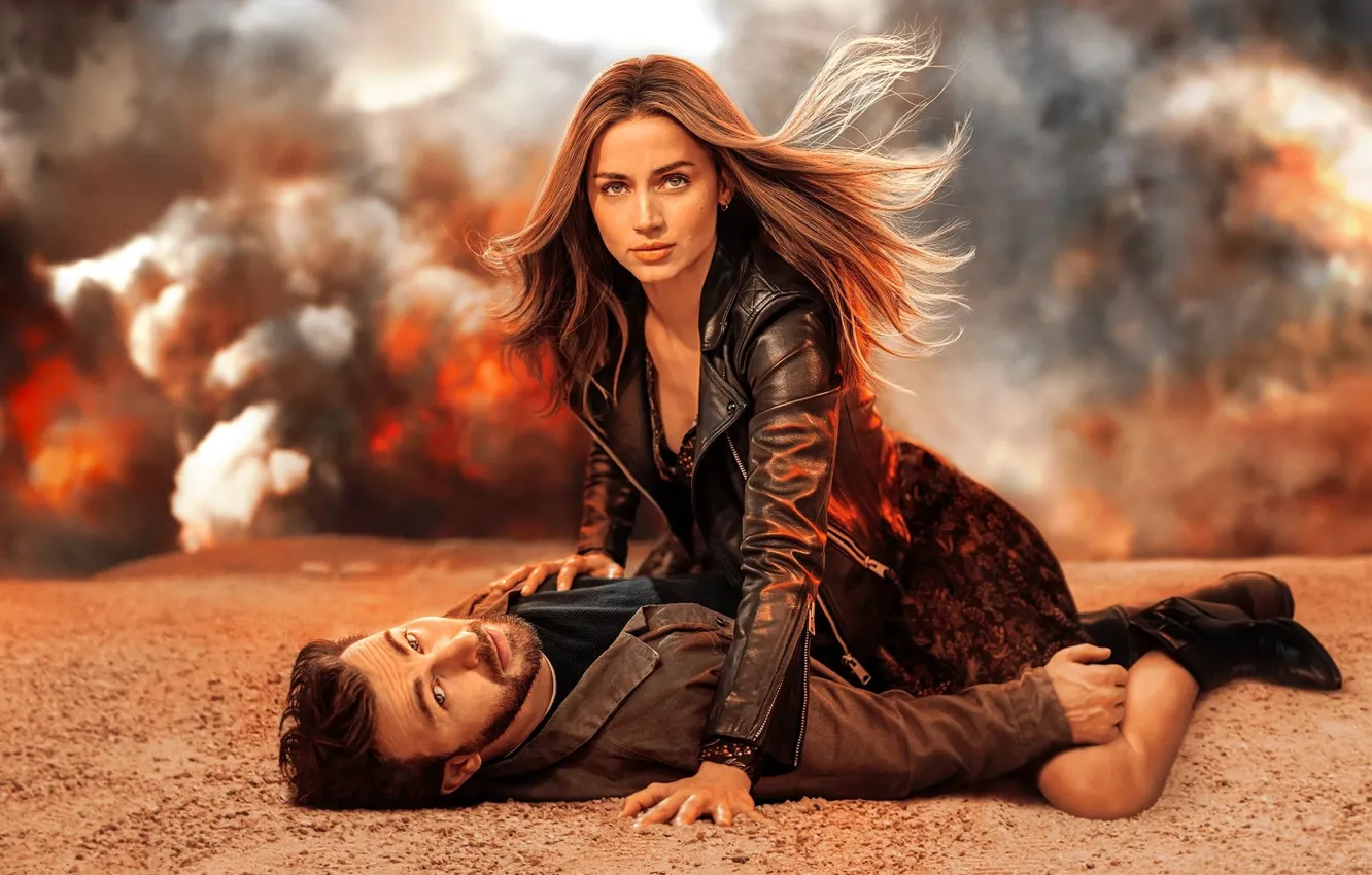 Photo wallpaper two, poster, Chris Evans, Chris Evans, Ana de Armas, Ana de Armas, Cole Riggan, Sadie …