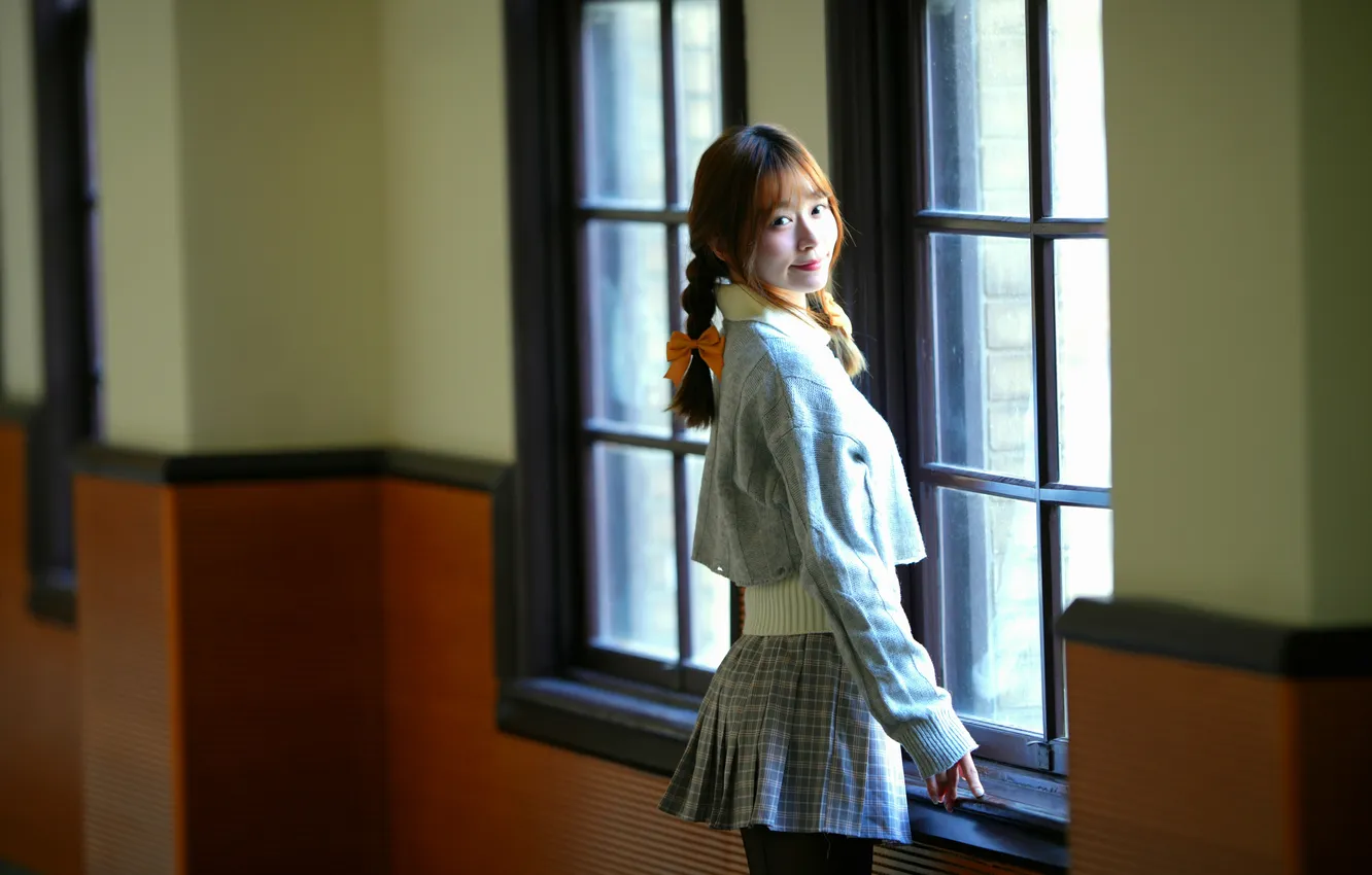 Photo wallpaper girl, braids, Asian