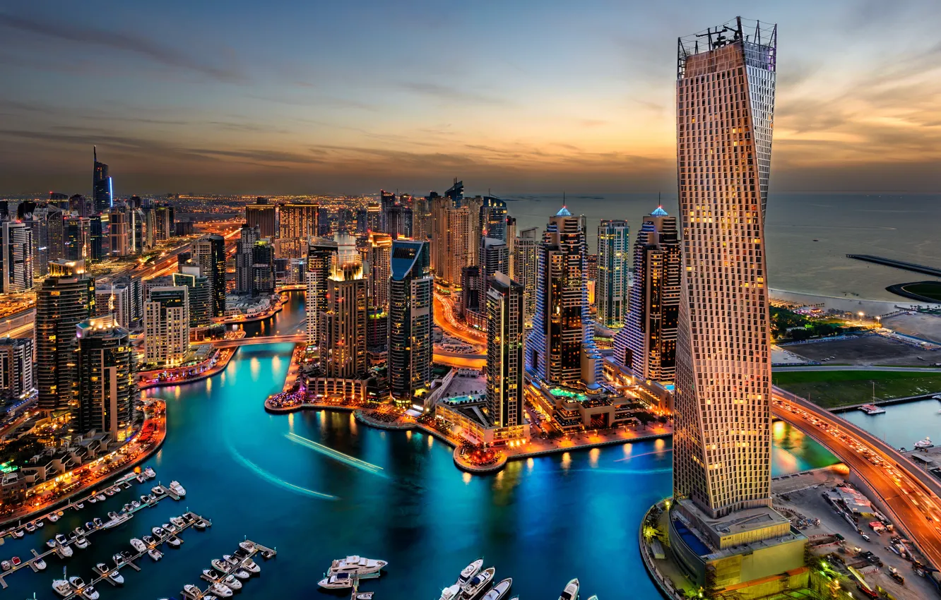 Photo wallpaper city, lights, Dubai, Dubai, night, hotel, skyscrapers, building