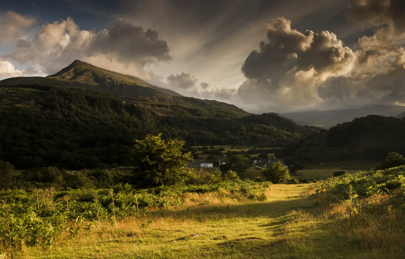 Photo wallpaper the sky, landscape, mountains, clouds, nature, valley