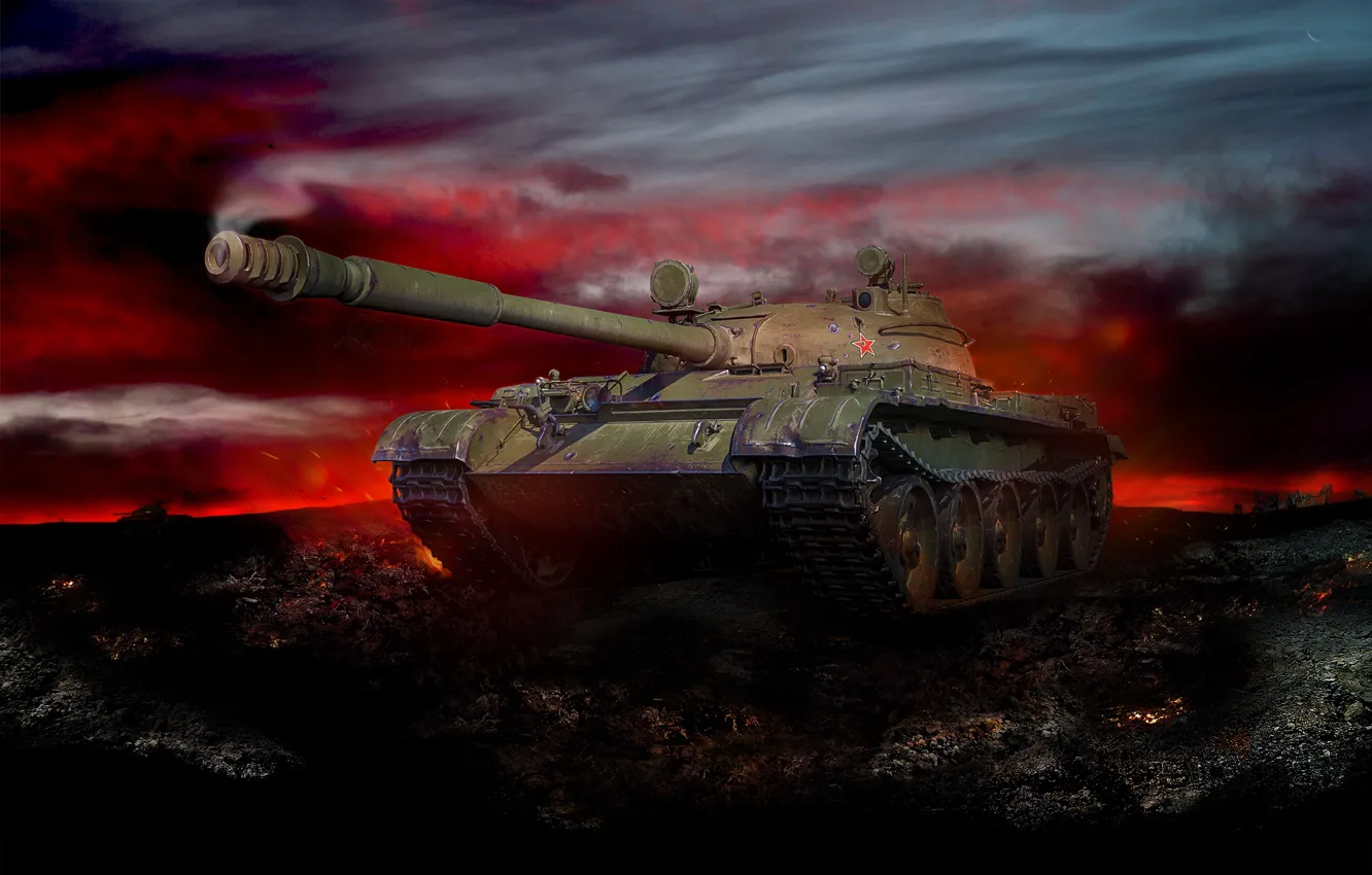 Photo wallpaper night, art, tank, glow, battlefield, Soviet, average, World of Tanks
