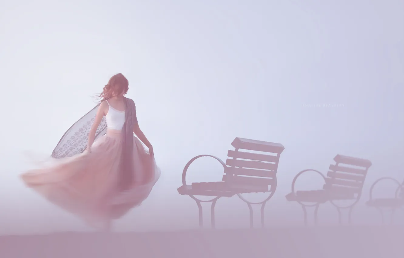 Photo wallpaper girl, fog, mood