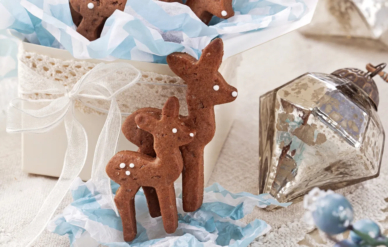 Photo wallpaper winter, holiday, box, toy, new year, deer, cookies, Christmas