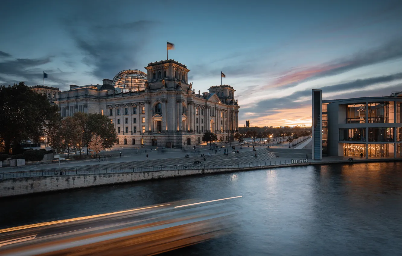 Photo wallpaper river, the building, Germany, promenade, Germany, Berlin, Berlin, The Reichstag