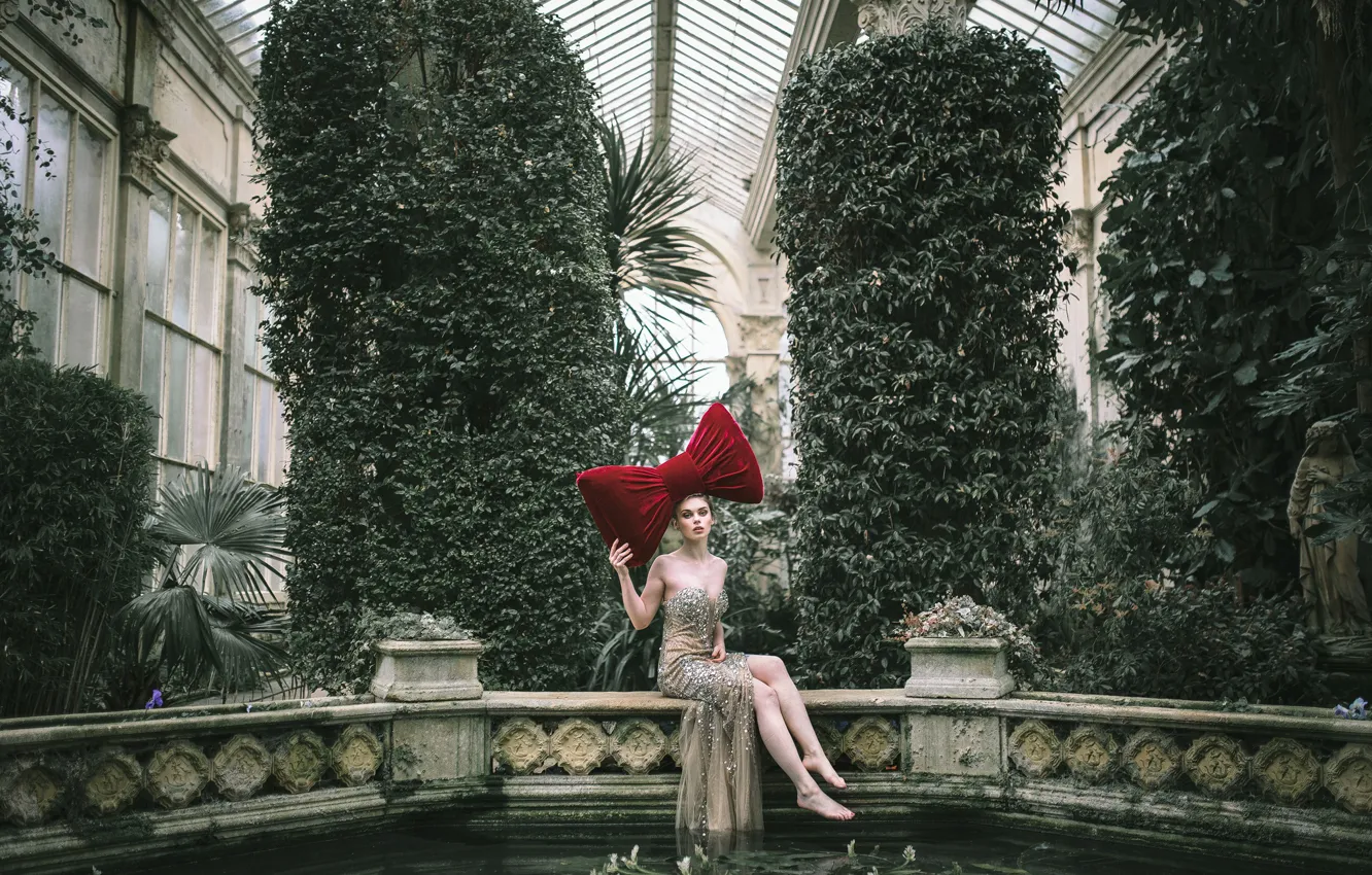 Photo wallpaper water, girl, dress, bow