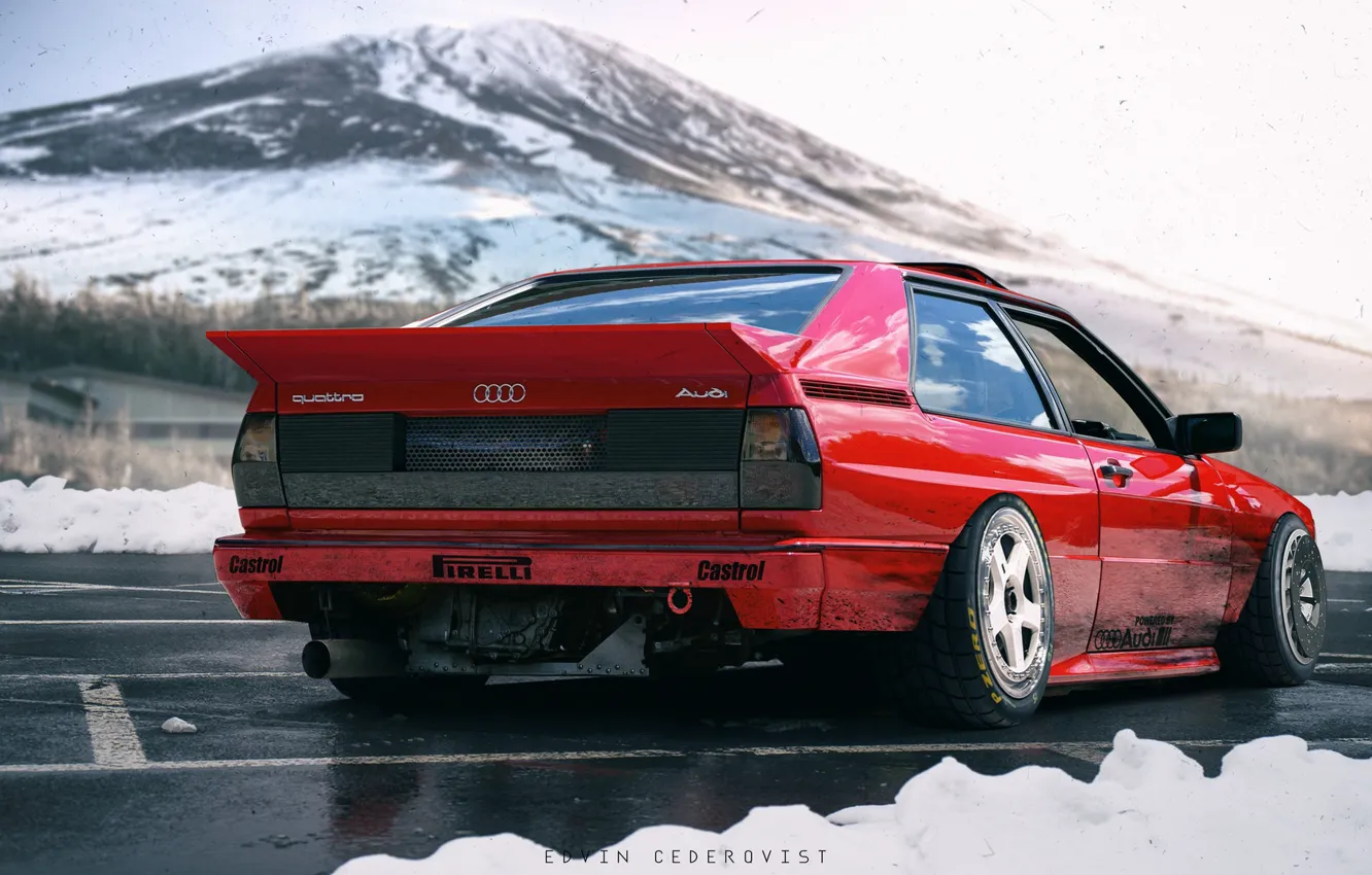 Photo wallpaper Audi, Red, Winter, Auto, Snow, Mountain, Machine, Red