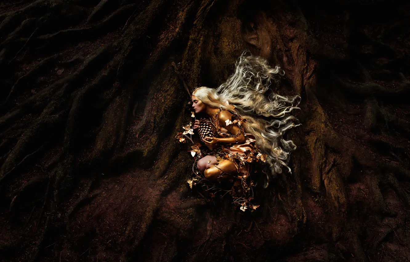 Photo wallpaper girl, roots, bumps, vines, Fantastic vision