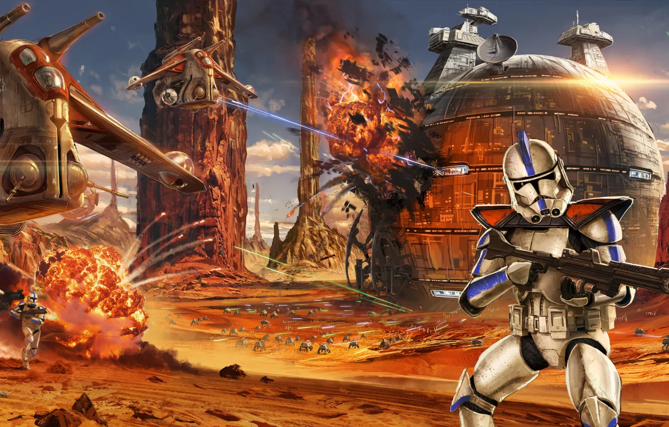Photo wallpaper Star Wars, art, soldiers, battle, the battle, Star wars, clone, Jude Smith