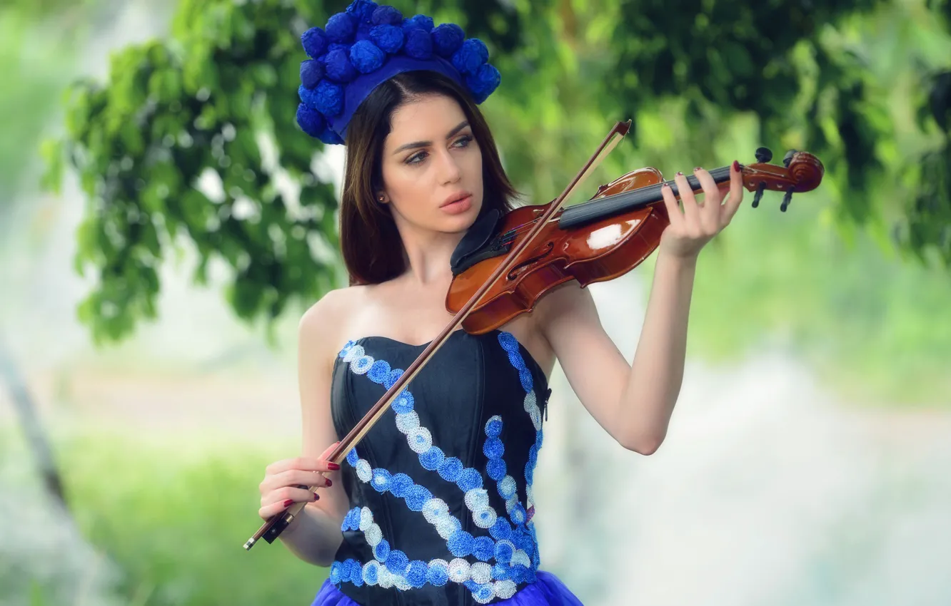 Photo wallpaper girl, violin, model, dress, Almis Misca